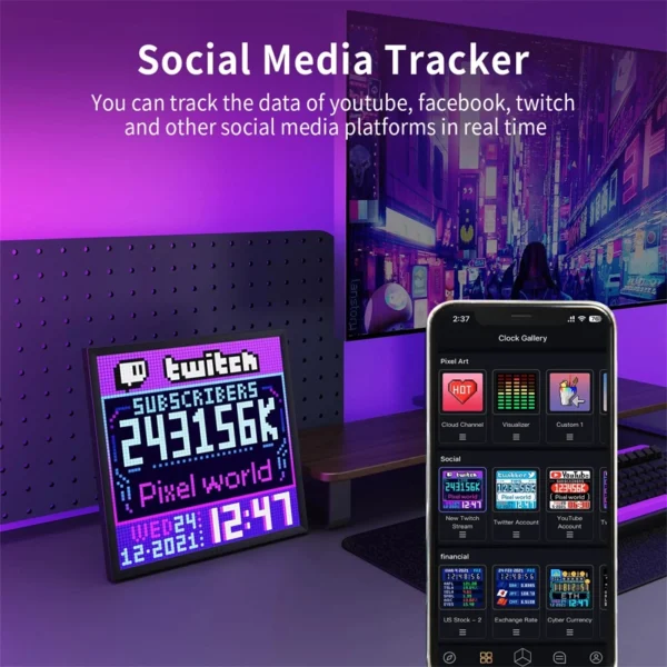 Divoom Pixoo64 64x64 Pixel Art LED Display Social Media Counter-9