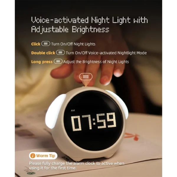 mini smart bluetooth design alarm clock charging voice control night light ring sound alarm clock-16