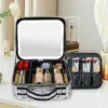 Travel Cosmetic Waterproof Leather Makeup Bag with LED and Mirror - Image 9